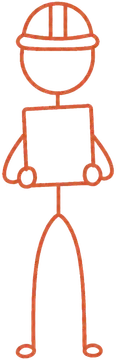 A worker in a hard hat carrying a single box, drawn in one terracotta line.